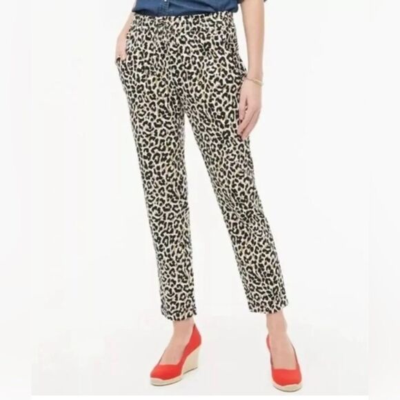 J. Crew Leopard Print Linen Blend Cuffed Ankle Pants Joggers Sz 8 - Picture 1 of 8